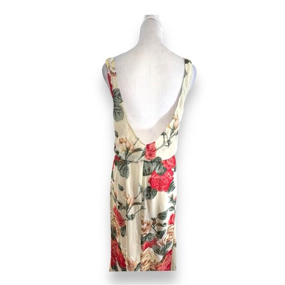SHOW ME YOUR MUMU Ivory sheer Rose Floral Plunge Neckline & Back MAXIDRESS SZ M - Picture 7 of 16